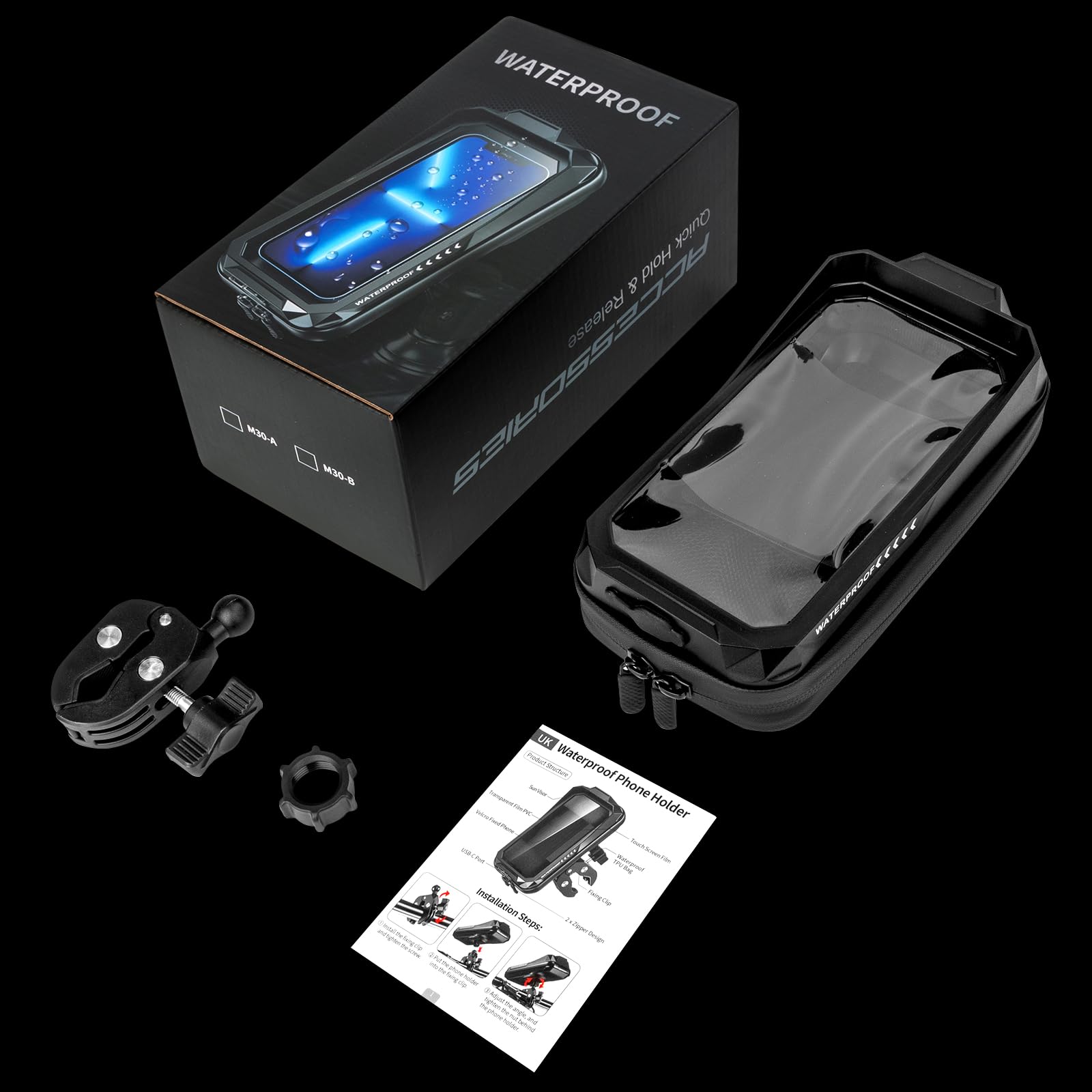 Handyhalterung Motorrad Wasserdicht Universal Anti-Shake Telefonhalterung mit Touchscreen Sonnenblende 360° Drehbar Halterung Motorrad Metall für Smartphone bis zu 7,0" (Schwarz C)