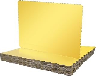14 Pcs Greaseproof Rectangle Cake Boards, 19x14 Inch Corrugated Scalloped Cake Pads Half Sheet Dessert Base for Party Wedding Supplies(Gold)