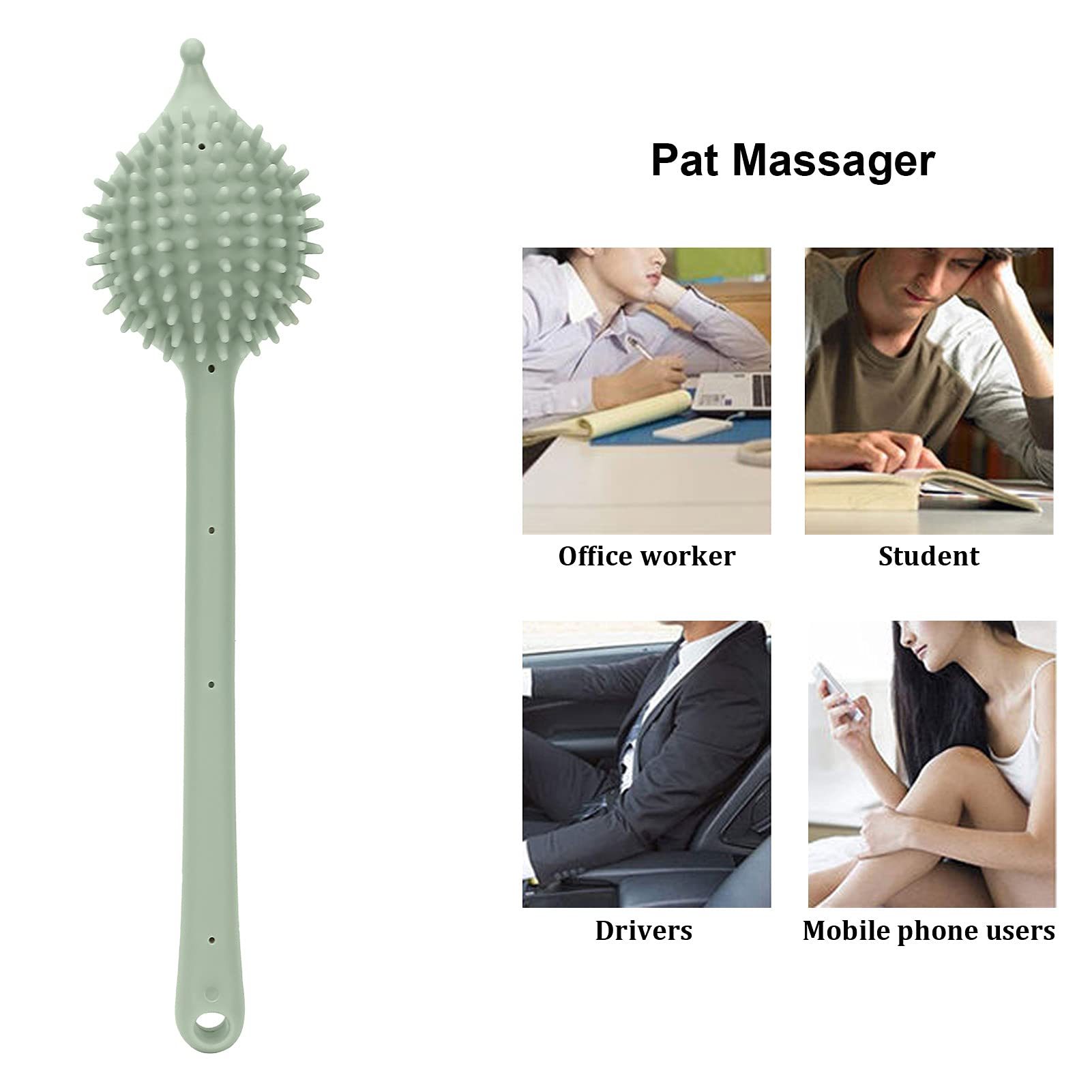 Generic Meridians Pat Massager Ergonomiczne Narzędzie do Masażu Silikonowego do Stymulacji Tkanek Głębokich, Tłuszczu na Ramionach i Mięśni Nóg, 12,2 X 3,1 Cala (Zielony jeż uderza młotkiem)