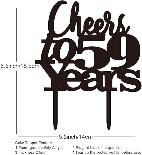 Miniatura 6 de Juego de fiesta de cumpleaños número 59 color rojo con texto en inglés "Happy Birthday", banda de felicitación a los 59 años, decoración de pastel