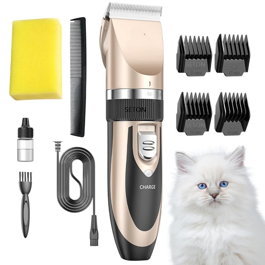 SETON Pet Hair Trimmer Dogs & Cats Grooming Machine Wireless Dog Grooming Clippers Kit Professional for Thick Hair with 4 Comb Low Noise Low Vibration Cordless Trimmer Silent (Pet Trimmer) (B0D9MBPGK1) Amazon Price History, Amazon Price Tracker