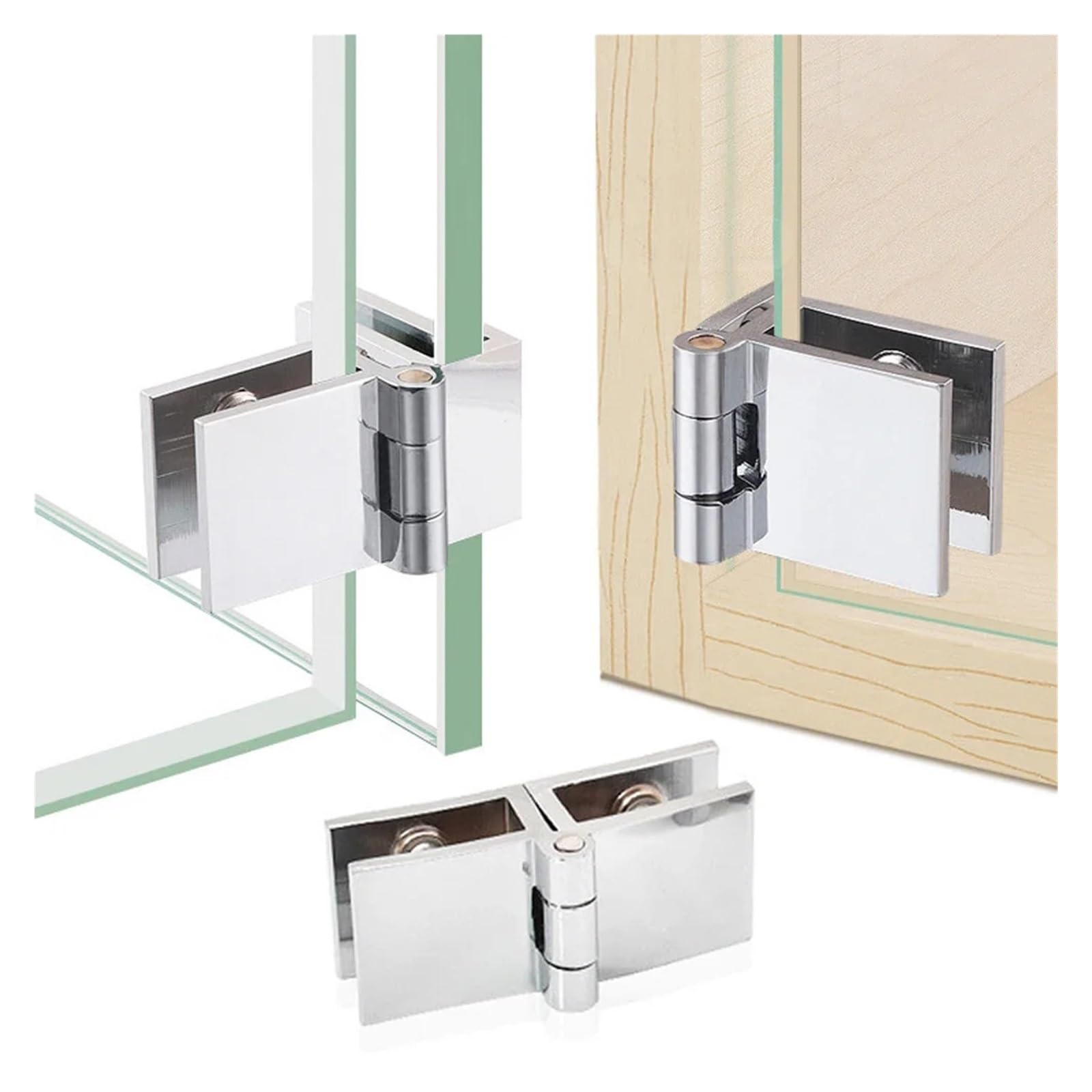 Glass Door Hinge 1pcs Glass Clip Hinge Home Installation Clamp Zinc Alloy Wine Cabinet Showcase Bathroom Furniture Hardware for Glass Cabinetss(180-degree Hinge)