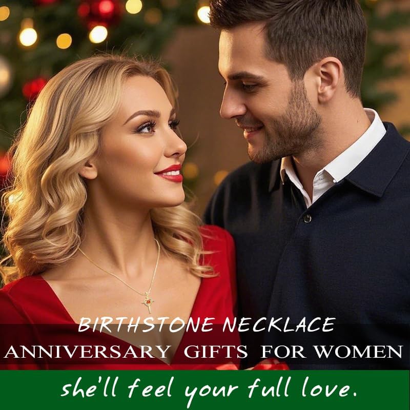 Cross Necklace for Women Gold 14K 18K Gold Plated Dainty Heart Birthstone Rose Necklaces Everyday Jewelry Baptism Faith Anniversary Christmas Birthday Gifts for Wife Mom - Image 5