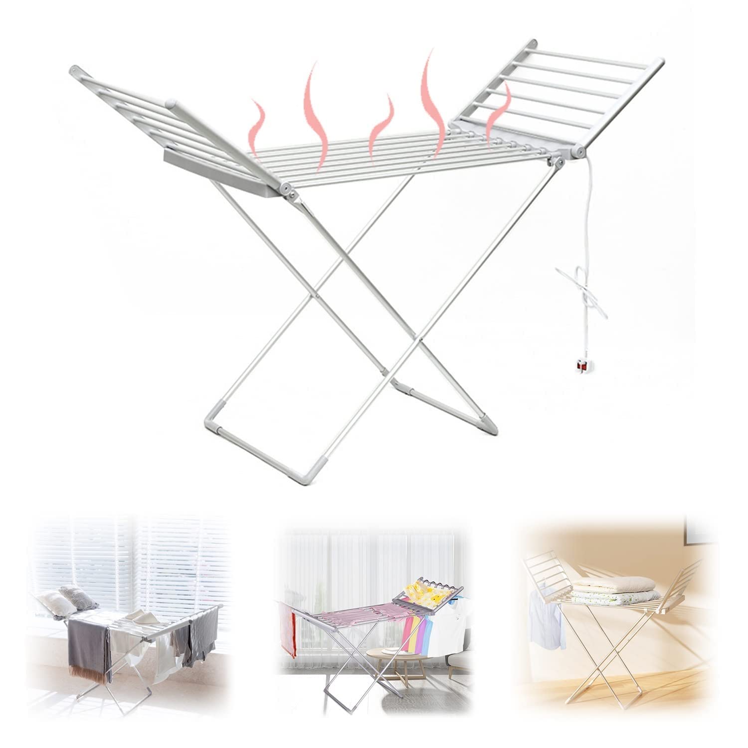 Buy 20 Bars Electric Heated Clothes Airer Drying Rack, 230w Foldable Wings Dryer Indoor Horse