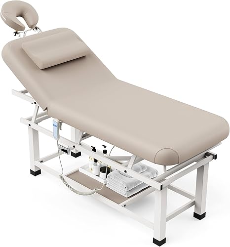 Dolonm Mesa de masaje eléctrica estacionaria de 30 pulgadas de ancho x 75 pulgadas de largo con respaldo ajustable y espacio de almacenamiento para