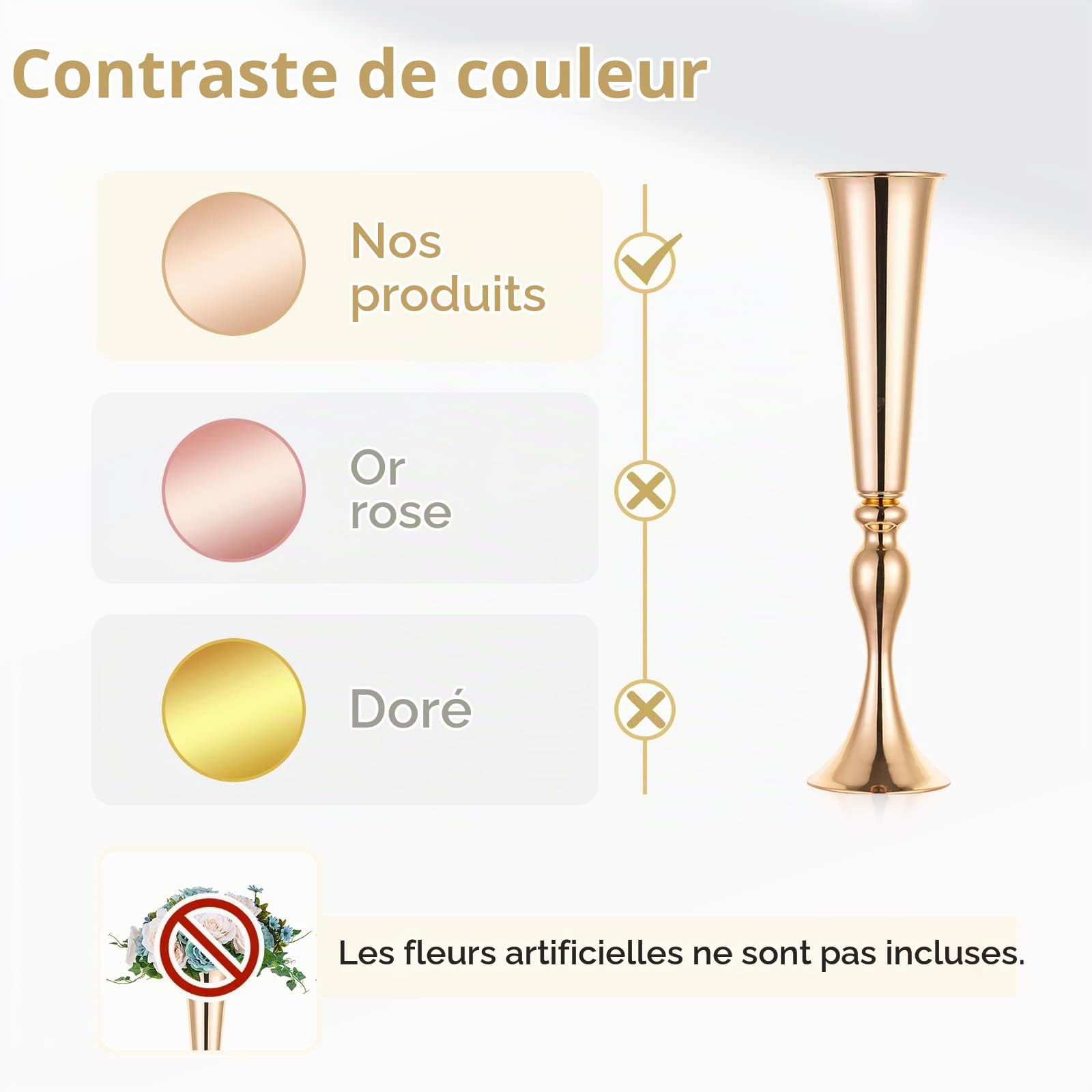 NUPTIO Centre de Table Métal Vase: 55,5cm Haut, Trompette Forme, 2 Pièces | Or, Costume de Sirène, pour Support Fleur, Mariage, Noel, Anniversaire, Ceremonie