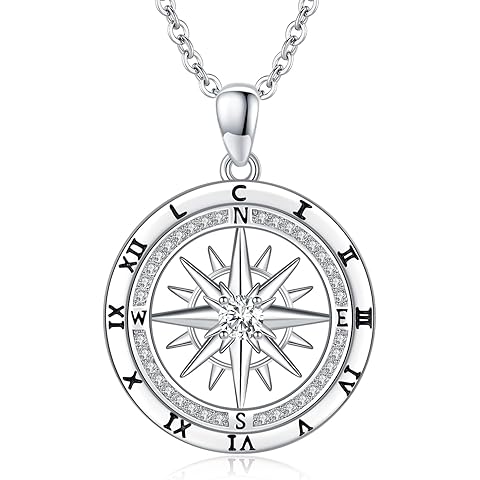 Compass Necklace for Women Jewelry Sterling Silver Travel Necklaces for Wife Wedding Anniversary Girlfriend Birthday Gifts for Her Valentines Day Mom Mothers Day Christmas Graduation Anniversary