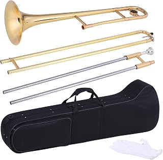 KERREY Trombone Alto Trombone Brass Gold Lacquer Bb Tone B Flat Wind Instrument With Cupronickel Mouthpiece Cleaning Stick Case