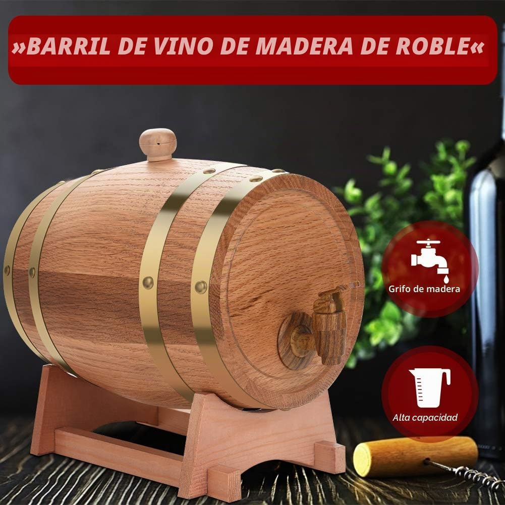 Barril de madera, barril de roble, barril de whisky, dispensador de bebidas en forma de barril de 5 l, decantador de barril de madera con grifo, dispensador de alcohol, ideal para vino, whisky