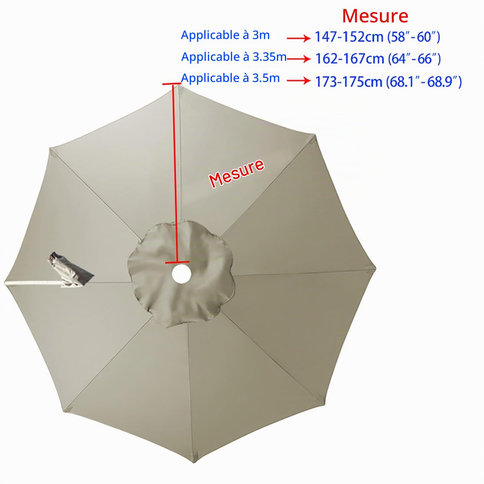 remplacer toile de parasol déporté 3.0m 7 branches Kaki clair