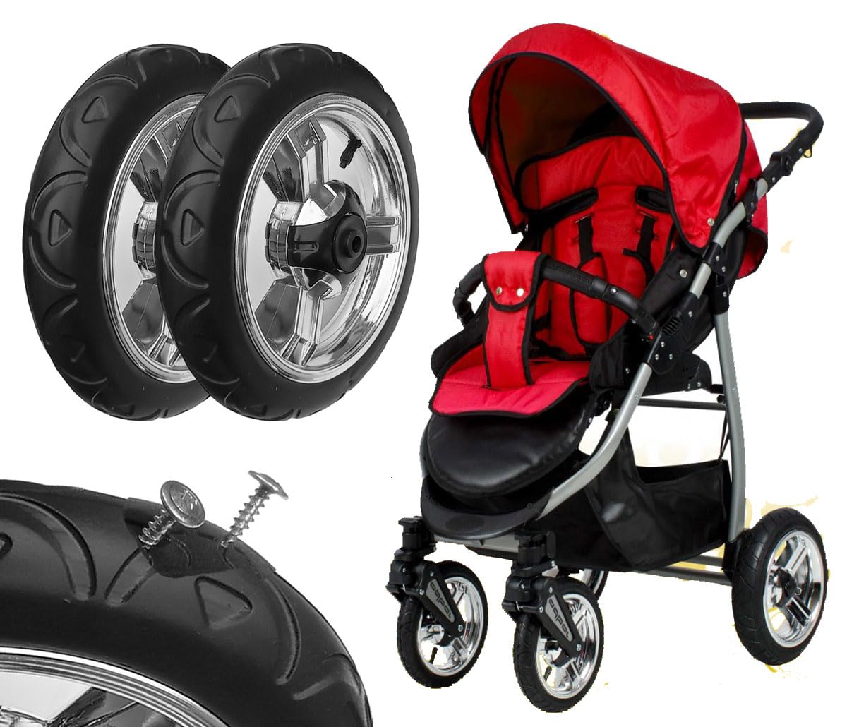 Generic 2 Stück Kinderwagen Vorderrad Schwenkrad Capri ohne Gabel, Reifen pannenfrei, Kunststofffelge Silber