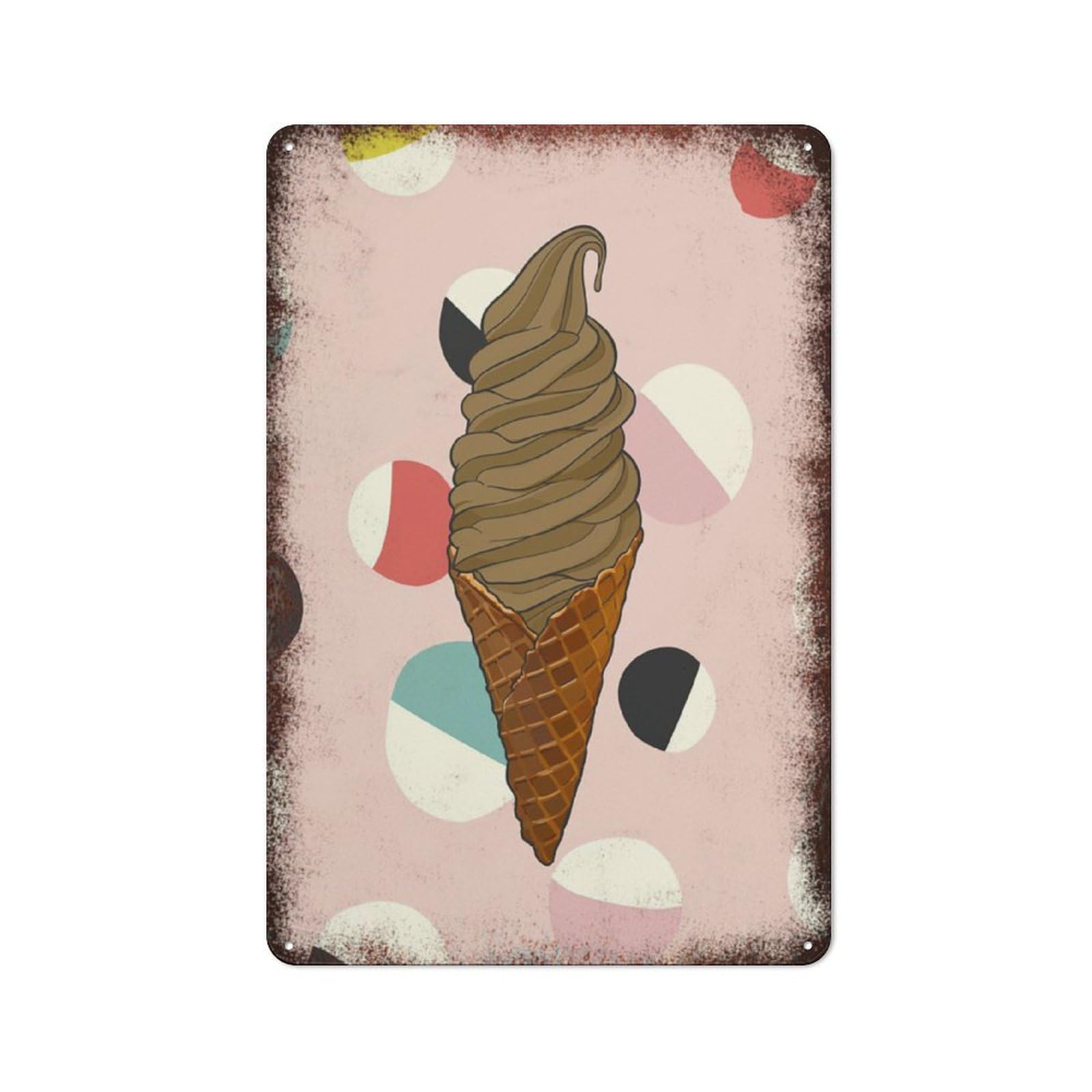 peiyeety Metal Tin Sign Ice Cream Cone Watercolor Pattern Vintage Rustic Wall Art Kitchen Bathroom Bedroom Living Room Cafe Farmhouse Entryway Office Garage Home Bar Laundry Room Porch Patio 6x8 Inch