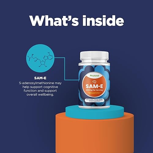 Miniatura 5 de Pure SAM E Suplemento 400 mg - Nootrópico SAM E 400 mg por porción para memoria y apoyo cerebral, salud articular y hepática - S-adenosilmetionina