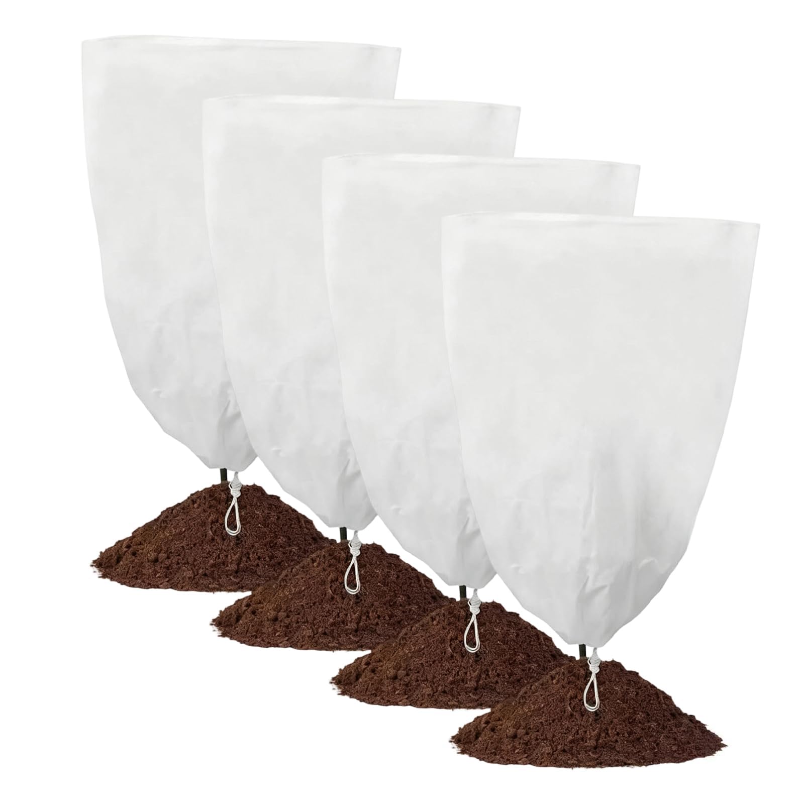 WORUIB 4 Plant Fleece Frost Protection Covers 60x80cm with Drawstring