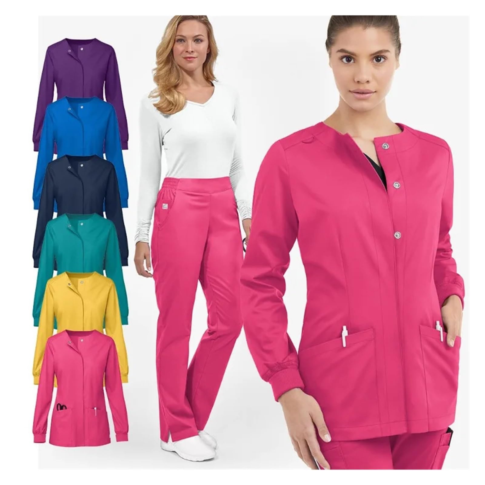Kasacks Damen Pflege Elastische Handwaschkleidung Schönheitssalon Skin Manager SPA Arzt Arbeitsanzug Langarm V-Ausschnitt Krankenschwesteruniform-Set für Büro