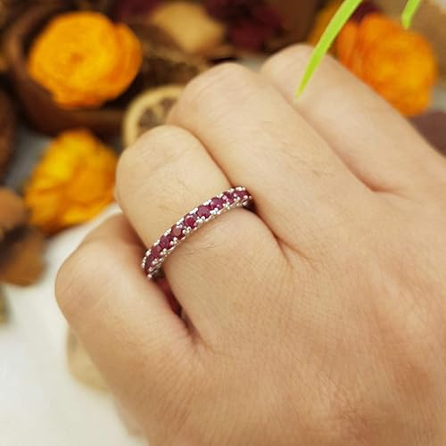 Miniatura 5 de Dazzlingrock Collection Anillo apilable de 1,80 quilates de rubí redondo de 10 quilates para mujer, aniversario de boda, 1 34 quilates, oro blanco