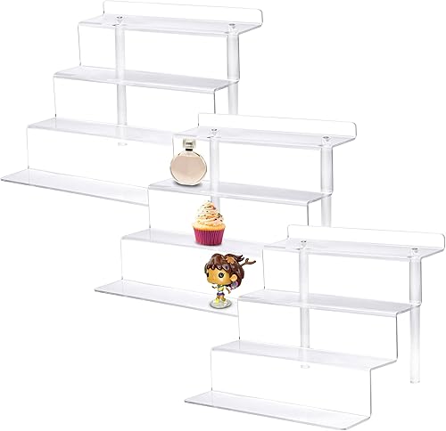 Elevadores acrílicos de 4 niveles para cristales de exhibición, paquete de 3 estantes de exhibición para coleccionables, organizadores de perfumes,