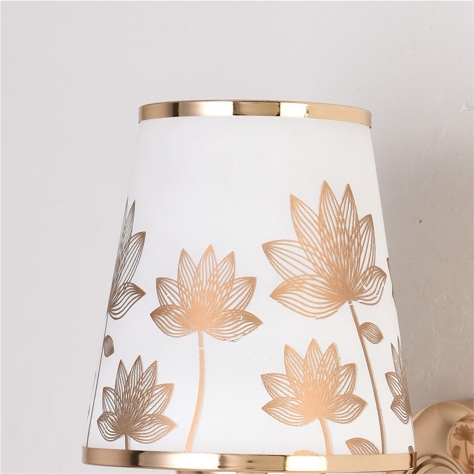 Golden Metal Wall Sconce Lotus Printed Fabric Shade Lamp Applique