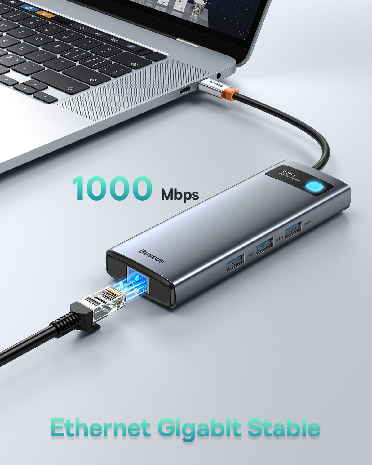Baseus Hub 9 en 1, Dock Double Moniteur Adaptateur USB C avec 2 HDMI 4K, Gigabit Ethernet, 100W PD, SD/TF, 3 USB, Station d'accueil pour MacBook/Dell/HP/Surface/Lenovo/Steam Deck