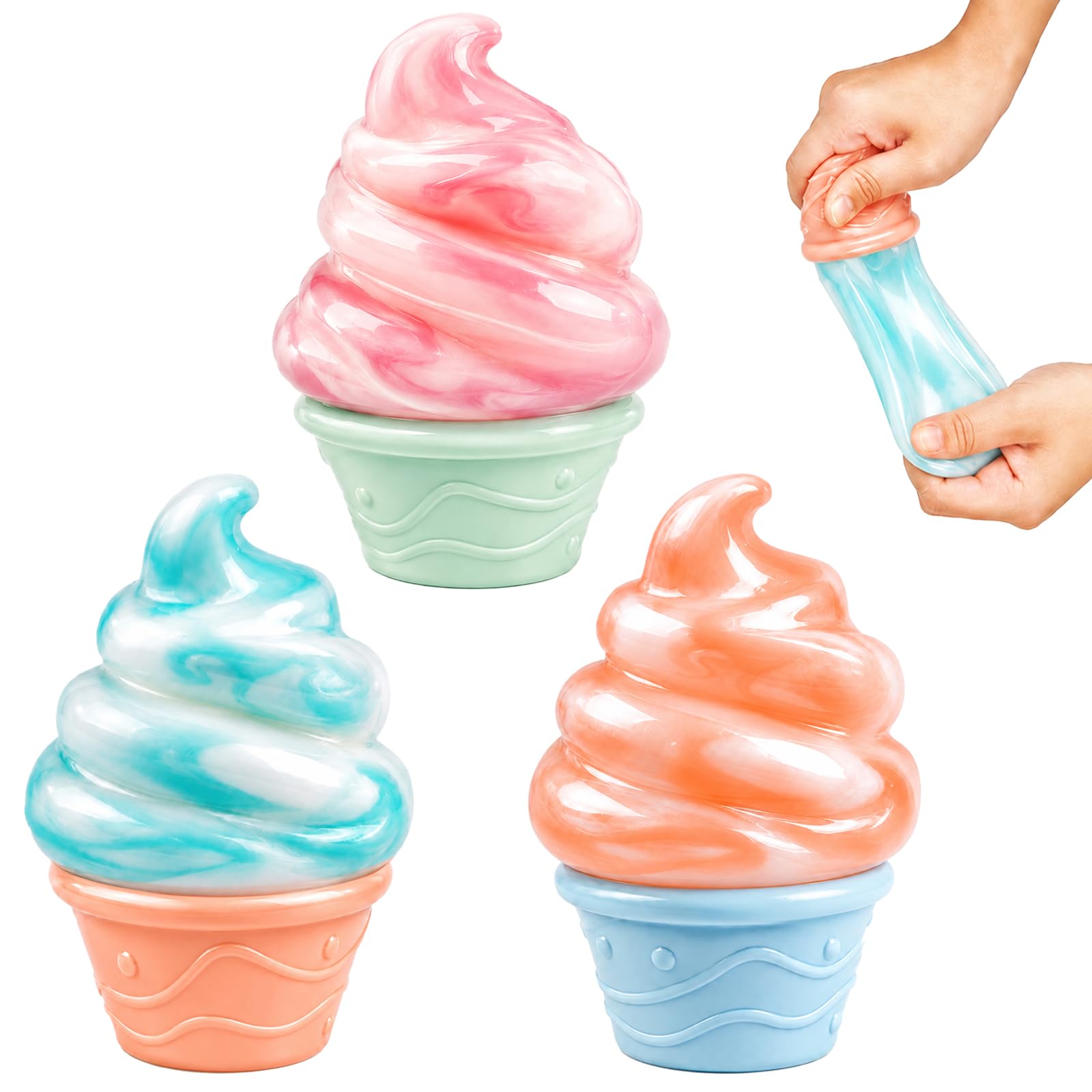 3 Pcs Ice Cream Squishy Stress Balls, Slow Rising Squishies Fidget Toys for Adults Kids, Ice Cream Squishys Sensory Stress Relief Toys, Squeeze Balls for Home Office Desk Decor