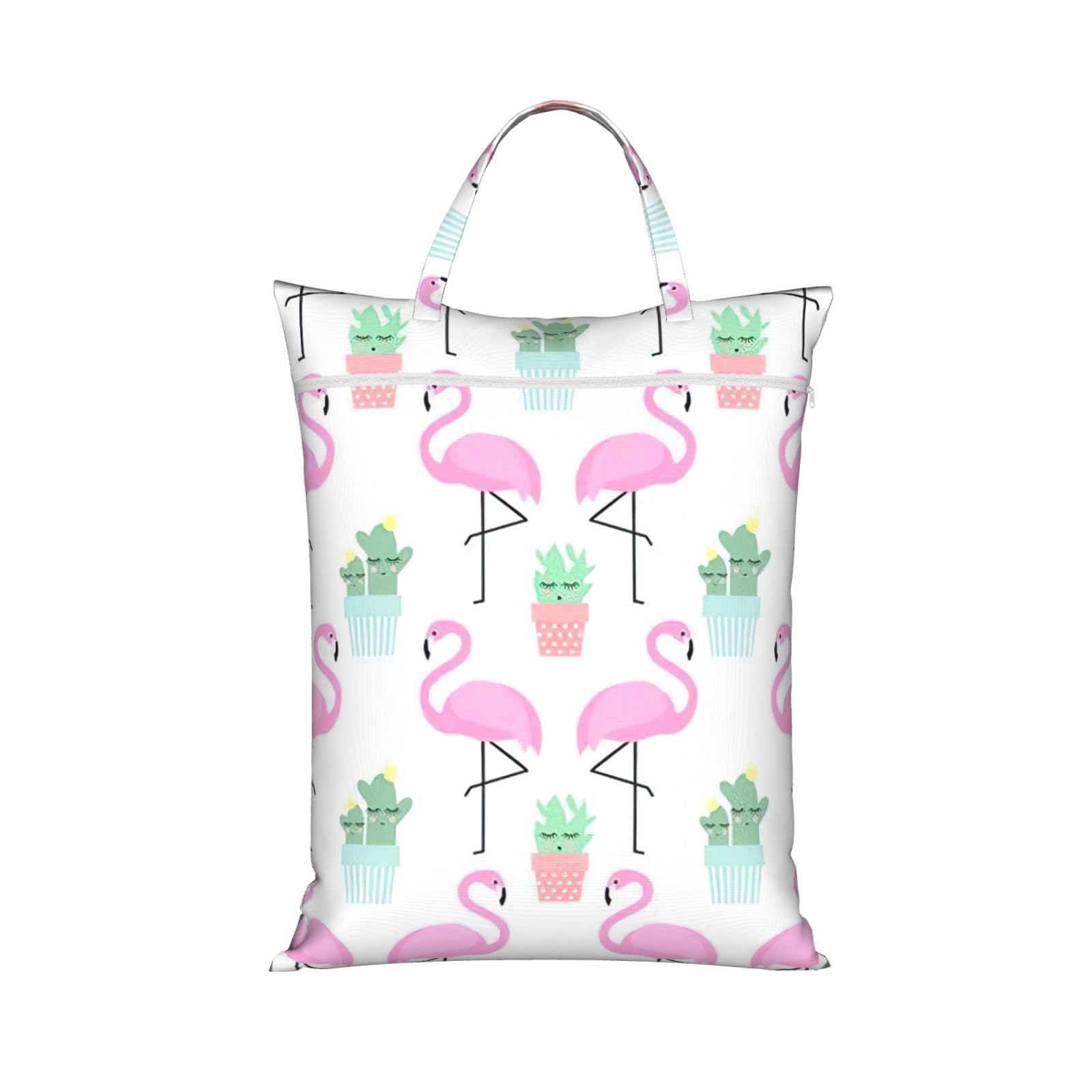 Pphgut 1 Pc Tropical Flamingo Cute Cactus Print Travel Laundry Bag Portable Dirt Clothes Bags Daily Hiking Camping Vacation