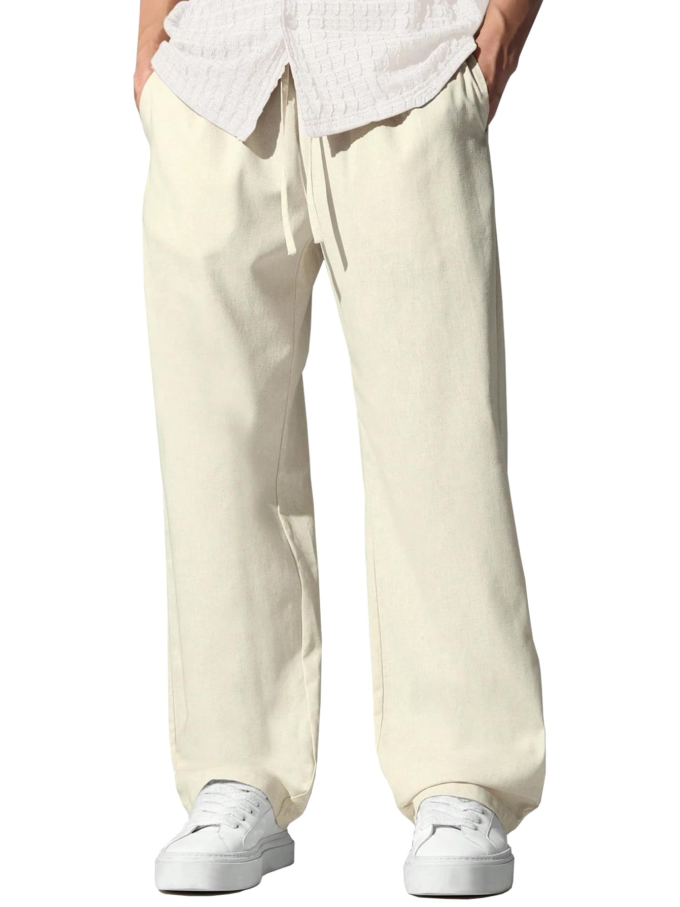 gradual Mens Casual Linen Pants Elastic Waist Pants Drawstring Summer Beach Yoga Linen Trouser | Loose Fit Track Pants (Pyjama)-picture-16