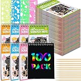 Fulmoon 100 Pack Scratch Note Pads for Kids, Scratch Notebooks Bulk Scratch Note Pads Rainbow Art Paper Goody Mini Coloring Books for Kids Art Party Supplies