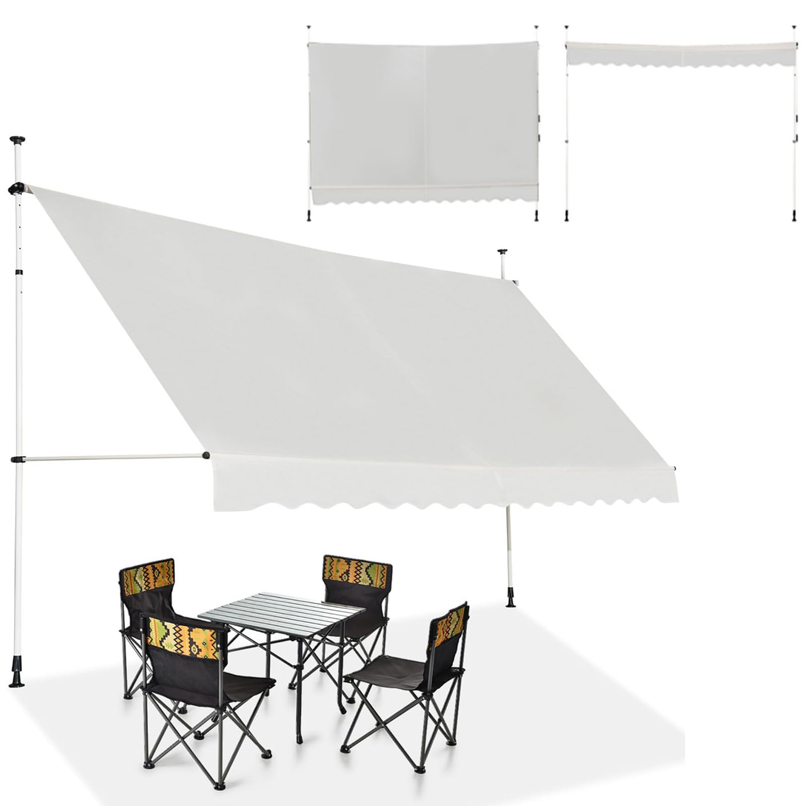 COSTWAY Tenda da Sole per Balcone, Regolabile in Altezza, Telaio Telescopico, 400 cm, Beige