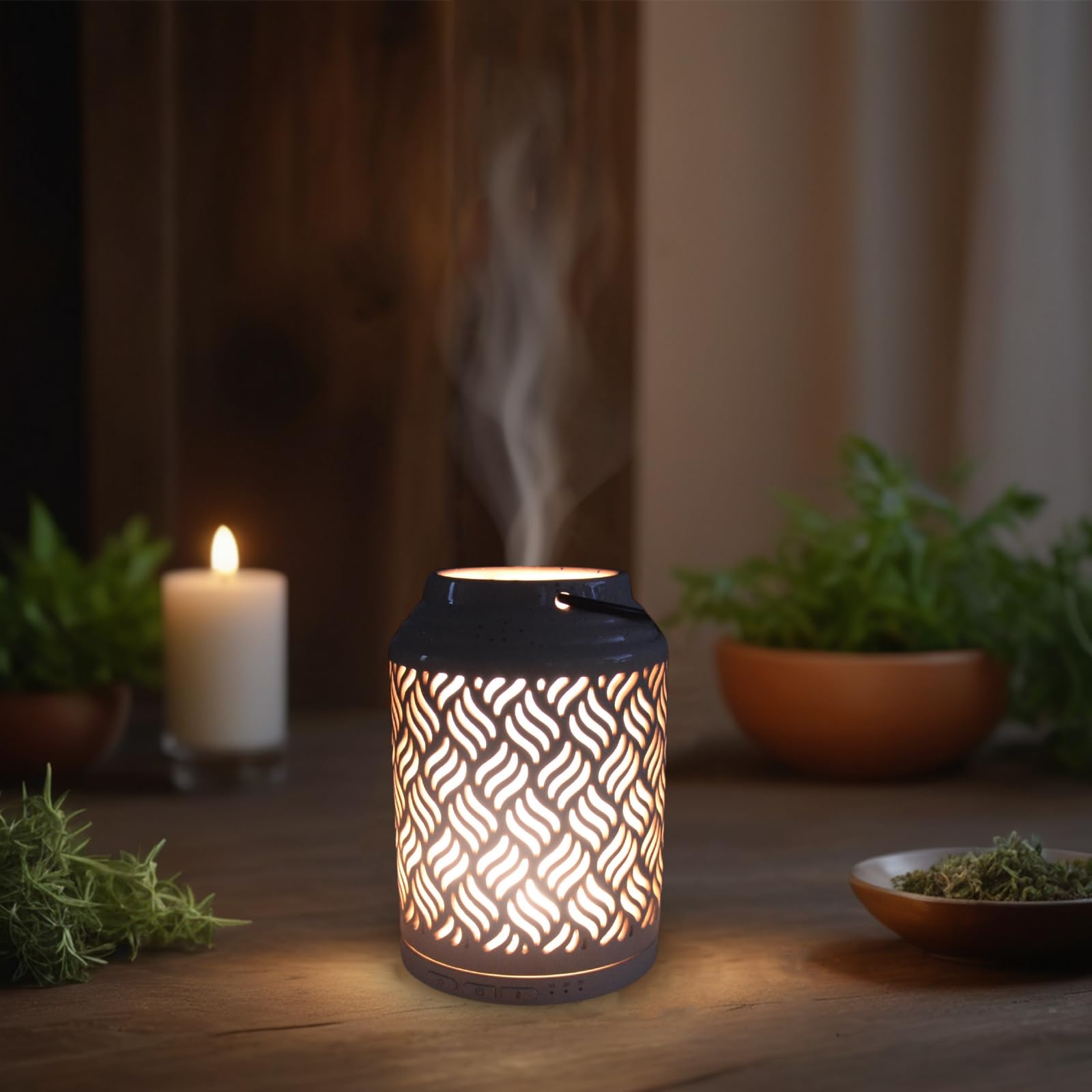 Zen'Arôme Diffusor für ätherisches Öl, WLAN Venedig – elektrischer Diffusor, kompatibel mit Alexa/Google Home – vollständige Kontrolle über die App Tuya Smart – natürliche Materialien Holz und Keramik