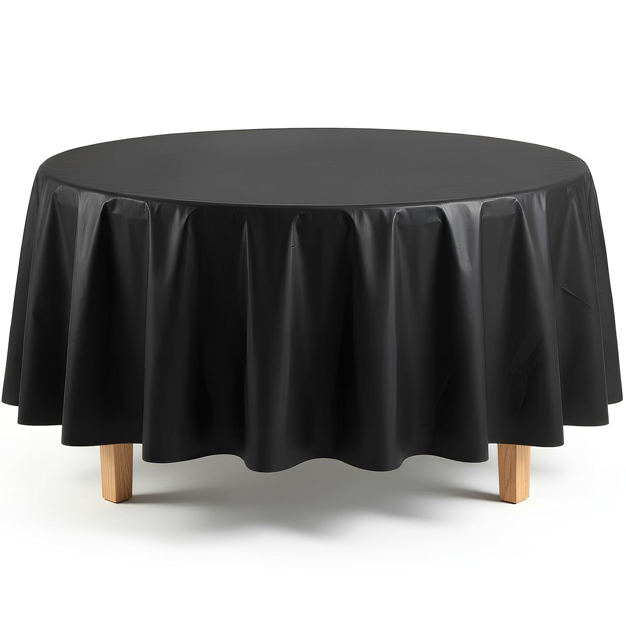 Timotech U Chef Set 12 Piezas Manteles Desechables de Plástico Redondos de 213 cm (84 Pulgadas), Cubremesas Impermeables de Alta Opacidad para Fiestas, Bodas y Eventos, Color Blanco (Negro)