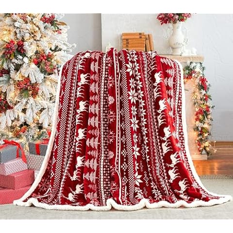 Touchat Red Sherpa Christmas Twin Blanket, Fuzzy Fluffy Soft Cozy Blanket, Fleece Flannel Plush Microfiber Blanket for Couch Bed Sofa (60" X 80", Red Reindeer) Cover
