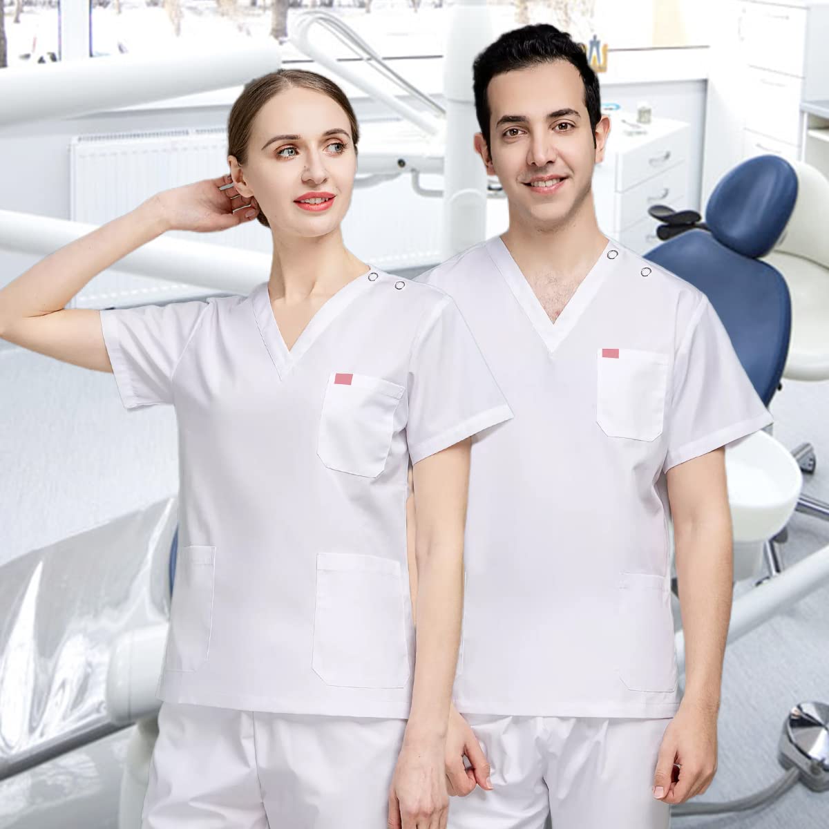 niaahinn Unisex Scrubs Classic V-Neck Top Slim Nursing Uniforms Medical Women & Men Sets ?3 Colors? (White,Small,Small)