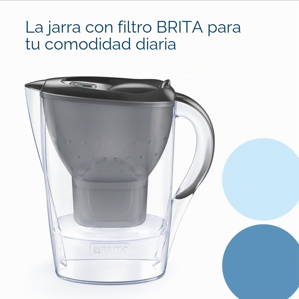 BRITA Jarra filtrante Marella Graphite (2,4l) incl 6 cartuchos filtro agua grifo MAXTRA PRO All-in-1 reducido PFAS,piedra caliza, cloro, algunas impurezas y metales indicador temporal, ecoembalaje