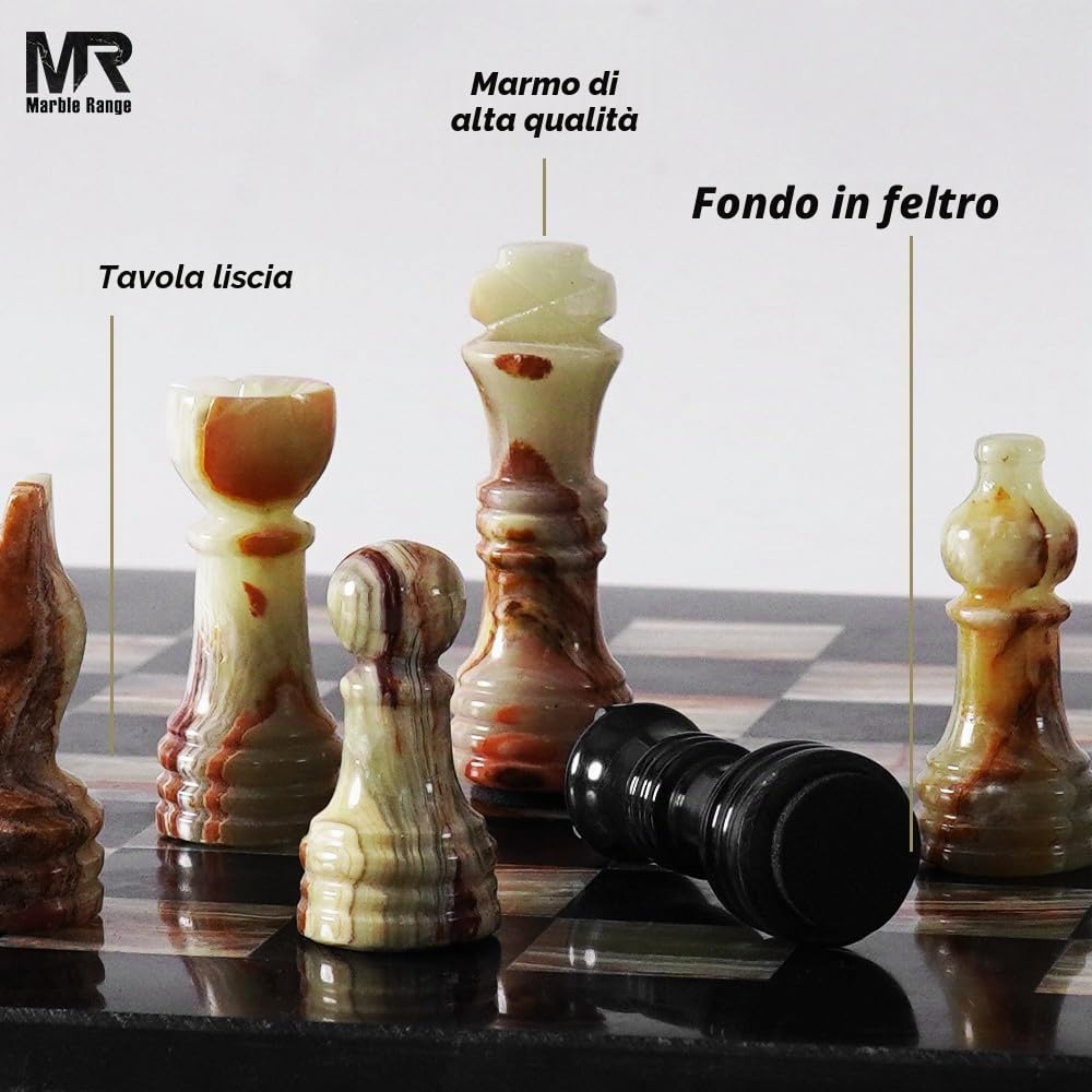 Set di scacchi in marmo per adulti, 25,4 cm, fatto a mano, in onice nero e verde, con 32 pezzi di scacchi, 2 regine extra e scatola portaoggetti, gioco da viaggio di lusso, regalo elegante per la
