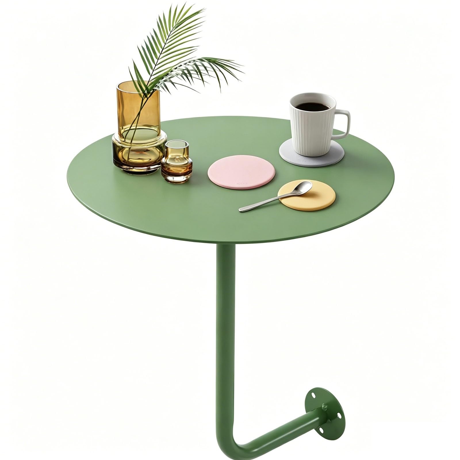 Tavolo da Bar Rotondo a Parete in Metallo, Tavolino Alto Sospeso Stile Moderno, Bancone da Bistrot Salvaspazio per Caffetteria, Ufficio e Angolo Snack(Light Green,11.8in/30cm)
