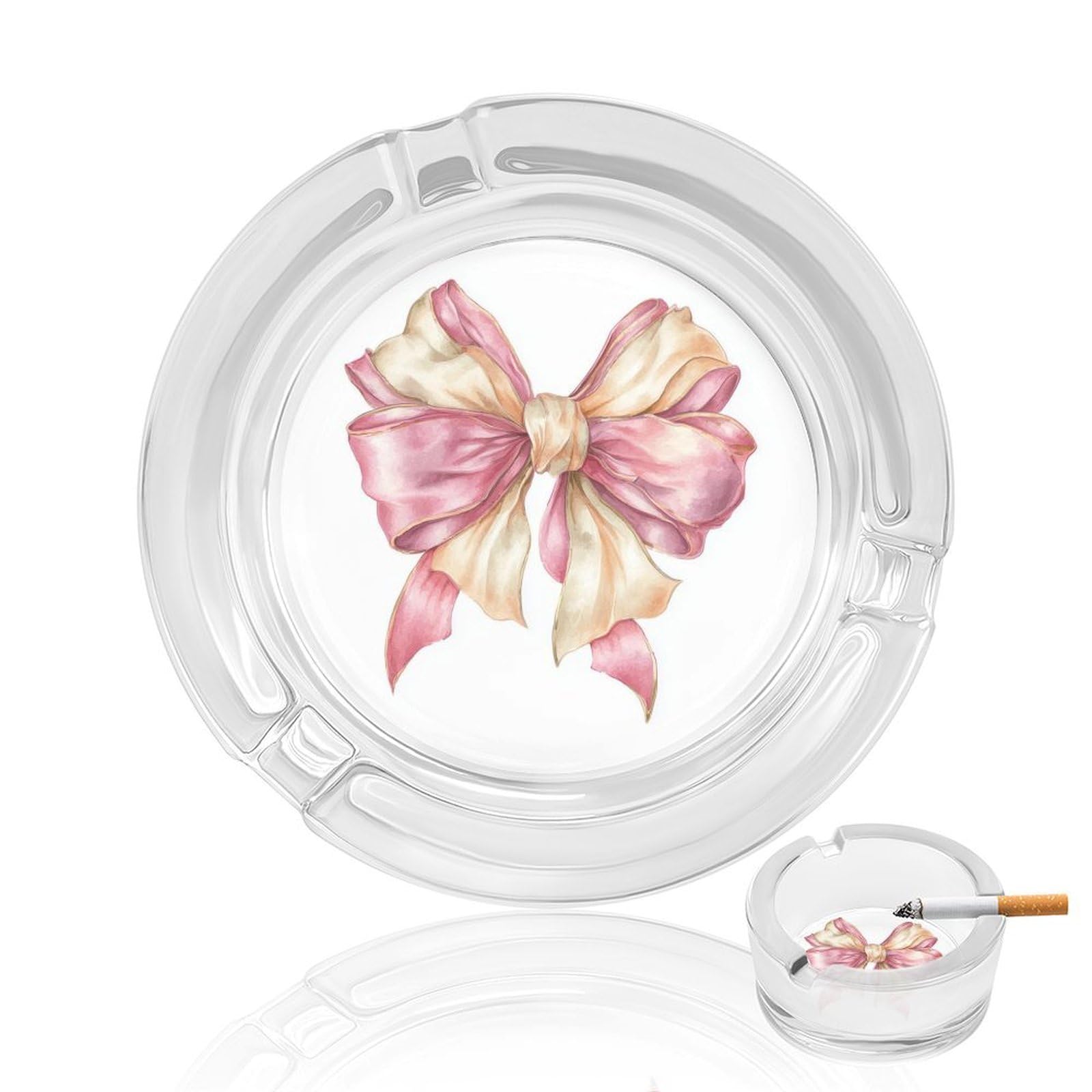 Luxury Coquette Watercolor Bow Glass Ashtray for Cigarettes Portable Decorative Ash Trays for Home Office Decor