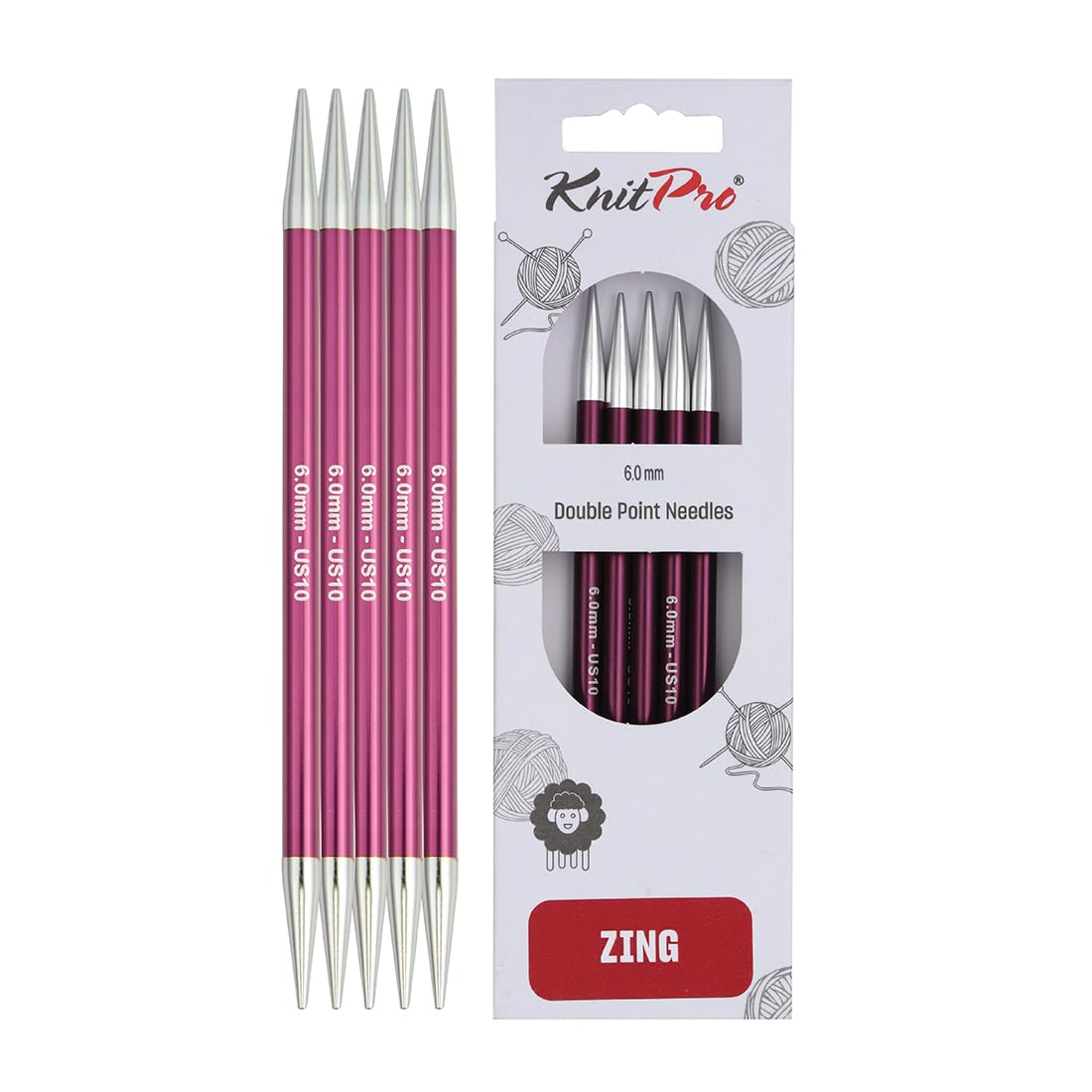 KnitPro Zing Double Pointed Needles 8" (20cm) | 6.00mm