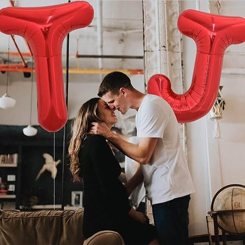 Miniatura 10 de TONIFUL Globos grandes de letras rojas brillantes de 40 pulgadas de la A a la Z, globos gigantes de papel de aluminio de helio de Mylar para fiesta