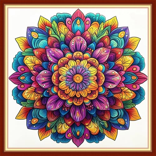 Image of Funxvoot Stamped Cross Stitch Kits for Beginners or Adults Embroidery Starter Patterns | DIY Printed Cross Stitch Kits Needlepoint for Adults 11CT-Magic Mandala 18x18 inch