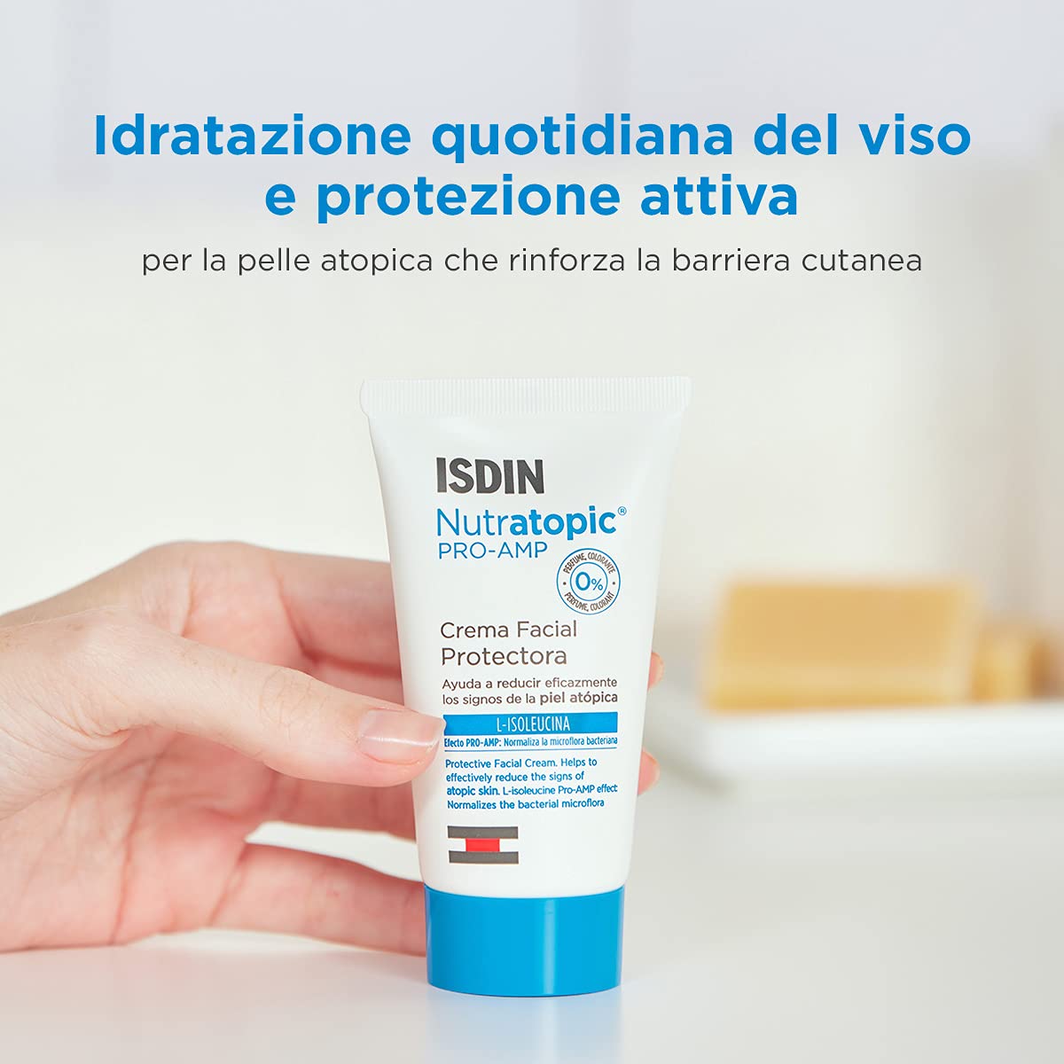 ISDIN Nutratopic Pro-AMP Crema Viso per Pelli Atopiche (50 ml) | Rafforza la Prima Linea di Difesa della Pelle | Uso Quotidiano