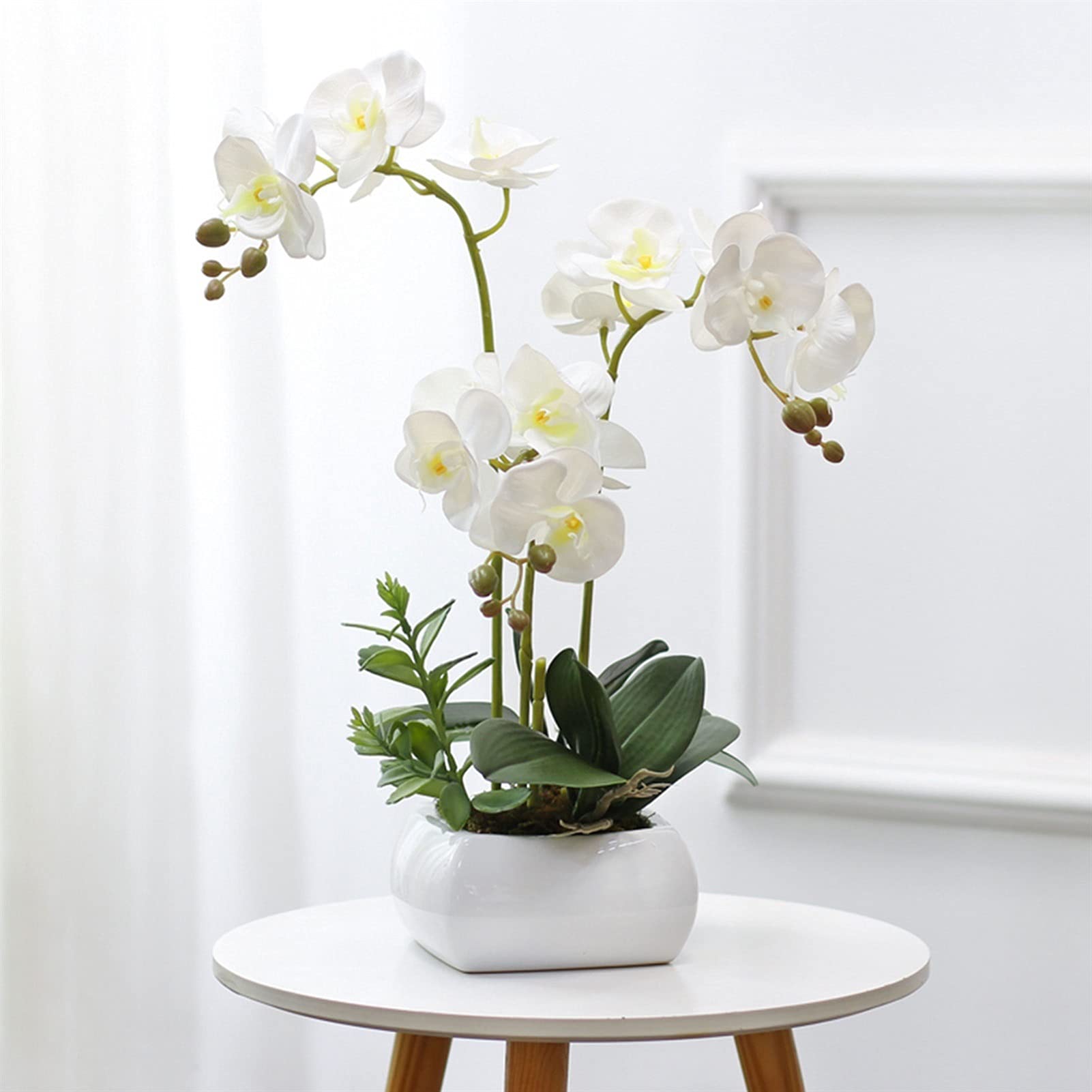 Sbziojhdr White Artificial Flowers, Decor Artificial Flowers With Vase Orchid Bonsai Potted For Home Wedding Centerpiece Faux Flowerspink(White)