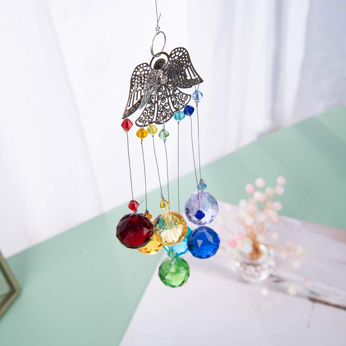 WEISIPU Hanging Crystals Suncatcher - Guardian Angel Crystal Pendant Rainbow Crystal Ornament Crystal Ball Prism Chakra Crystals for Window, Garden, Home Decoration(Angle)