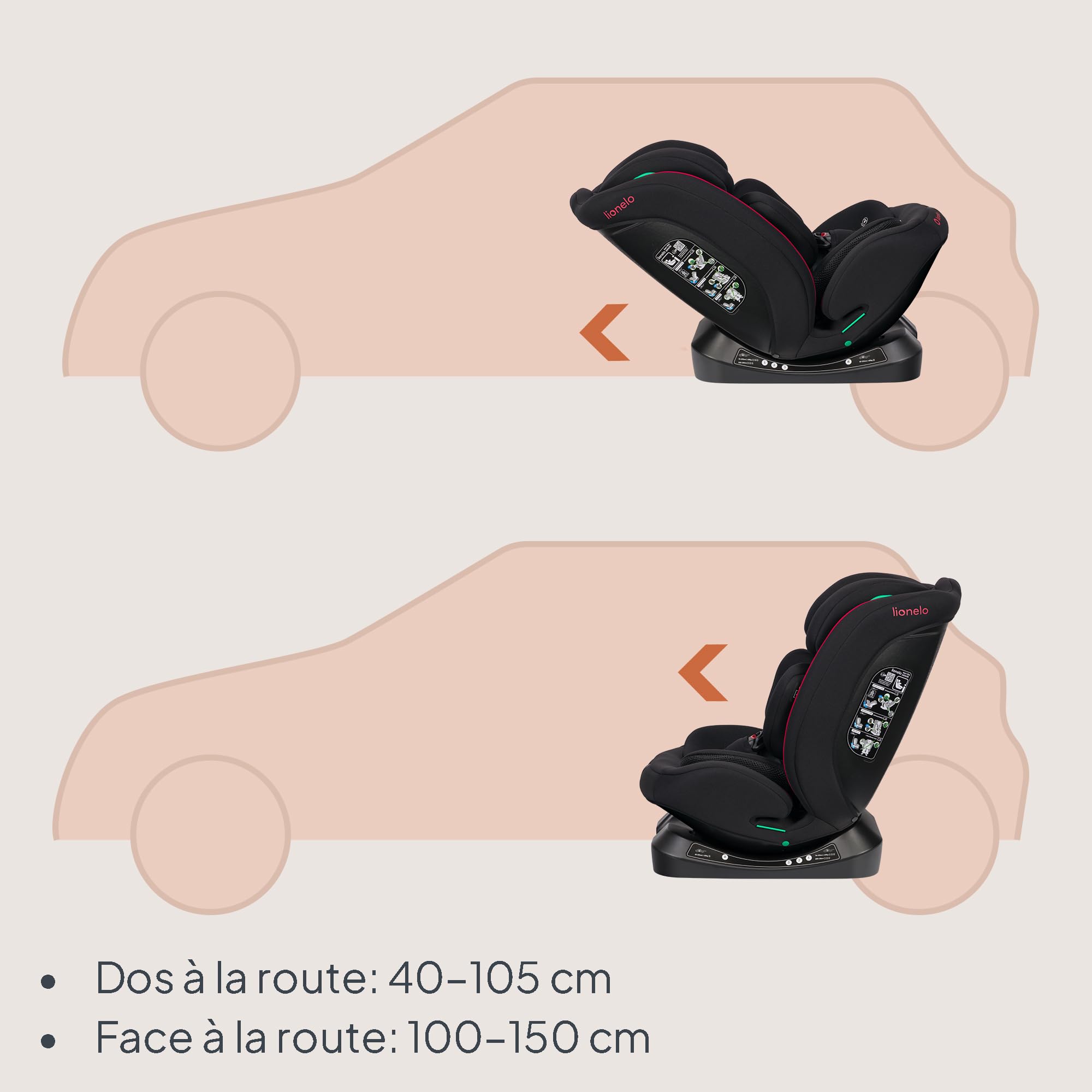 LIONELO AART I-SIZE Si?ge Auto Bébé 40 ? 150 cm, Installation avec Ceinture de Sécurité, Réglage de l'Appui-t?te et de l'Inclinaison, Insert Lombaire et Réducteur, Norme R129 i-Size Standard