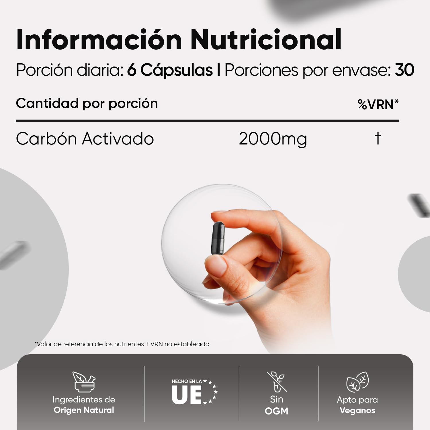 Carbón Activado 2000mg de Potencia 180 Cápsulas Veganas - Ideal para Gases e Hinchazón Adultos, Carbón Vegetal Activado de Origen 100% Natural, Vegano y Sin Estearato de Magnesio