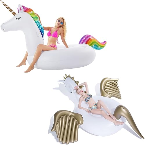 Jasonwell Flotador inflable gigante de unicornio para piscina con válvulas rápidas y flotador inflable gigante de Pegaso de Jasonwell con válvulas