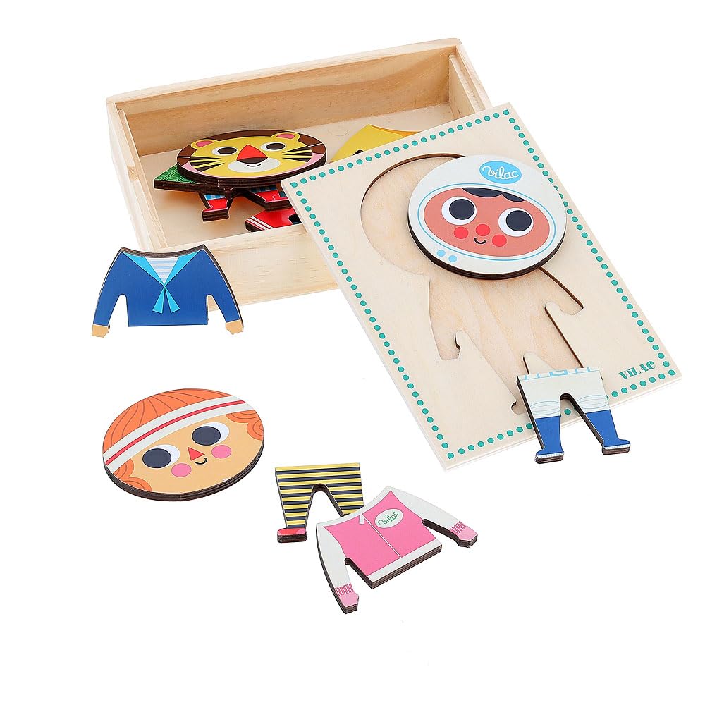 Vilac - Jules Moody Wooden Puzzle, Wooden Jigsaw, Montessori Kids Games, Educational Childrens Toys, Educational Puzzle, Fashion Game - Image 3