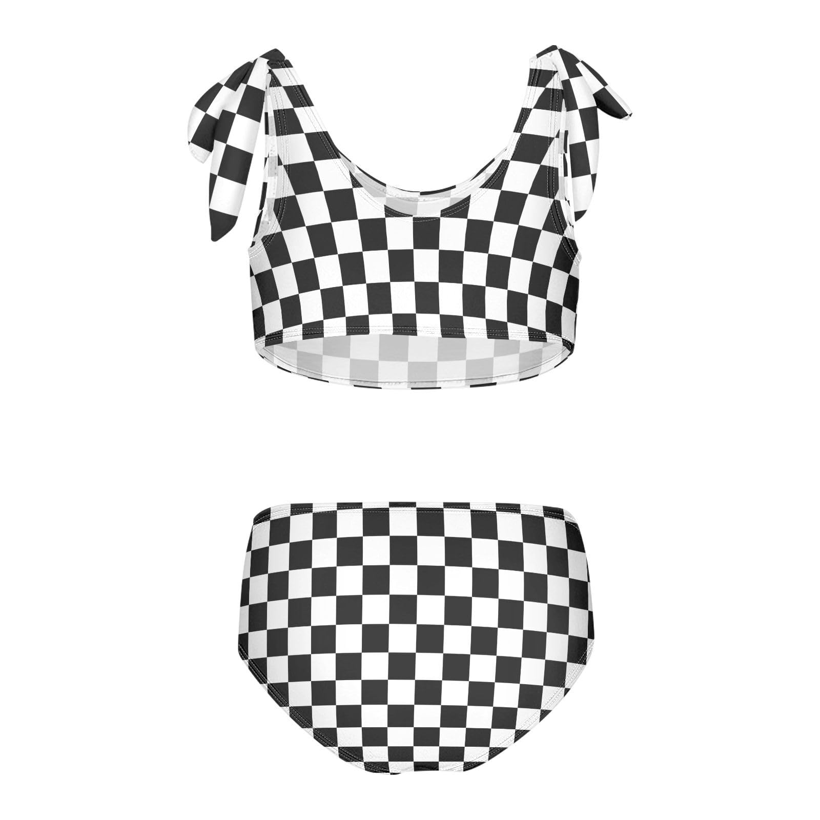 UMIRIKO Black White Buffalo Check Plaid Bikini Swimsuits Size 7/8, 2 Pieces Bathing Suits Swimwear for Girls 20205720