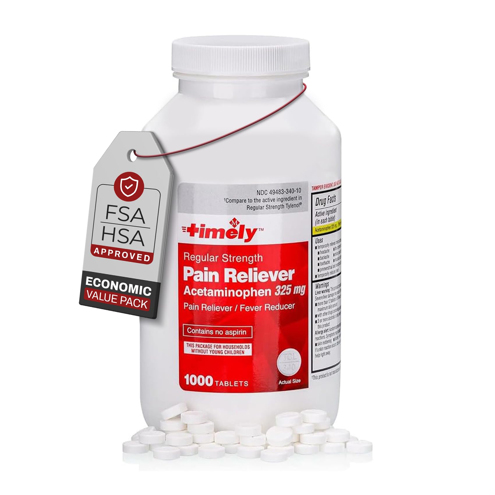 Timely Acetaminophen 325 MG Tablets 1000 Count - Regular Strength Pain Relief...