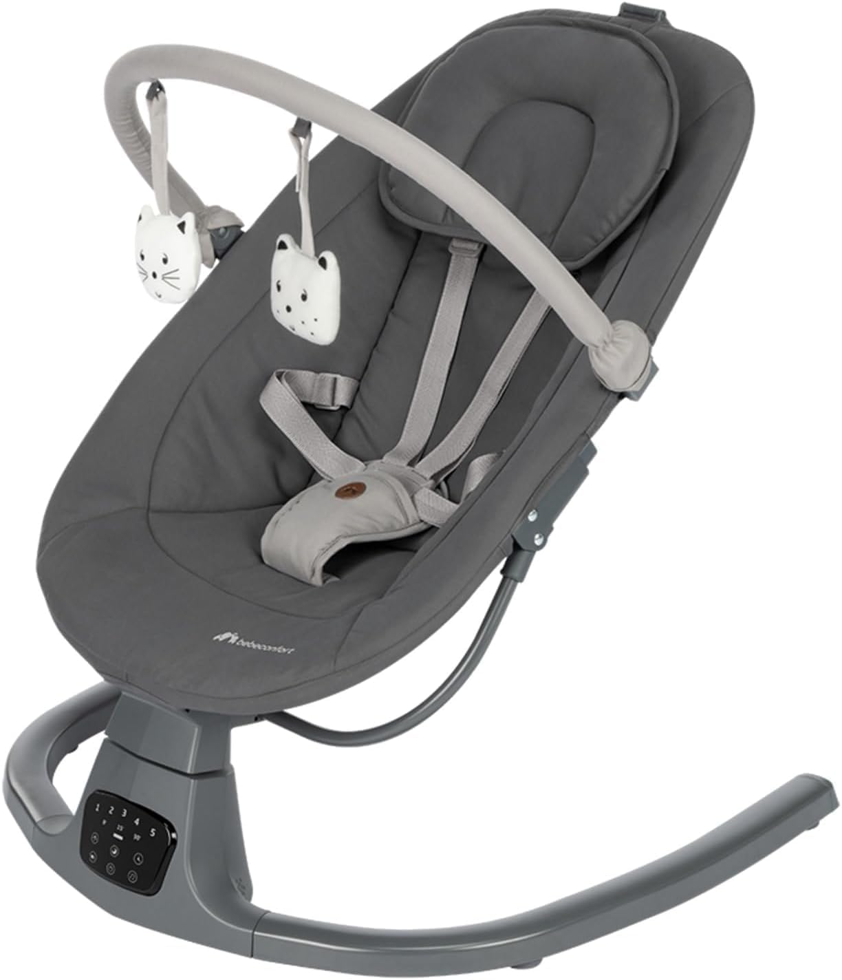 Bebeconfort Jolana - Columpio eléctrico para bebé, 0-6 meses (9 kg), detección automática de movimiento, 12 canciones de hollín, 5 sonidos naturales, respaldo ajustable, 2 posiciones reclinables