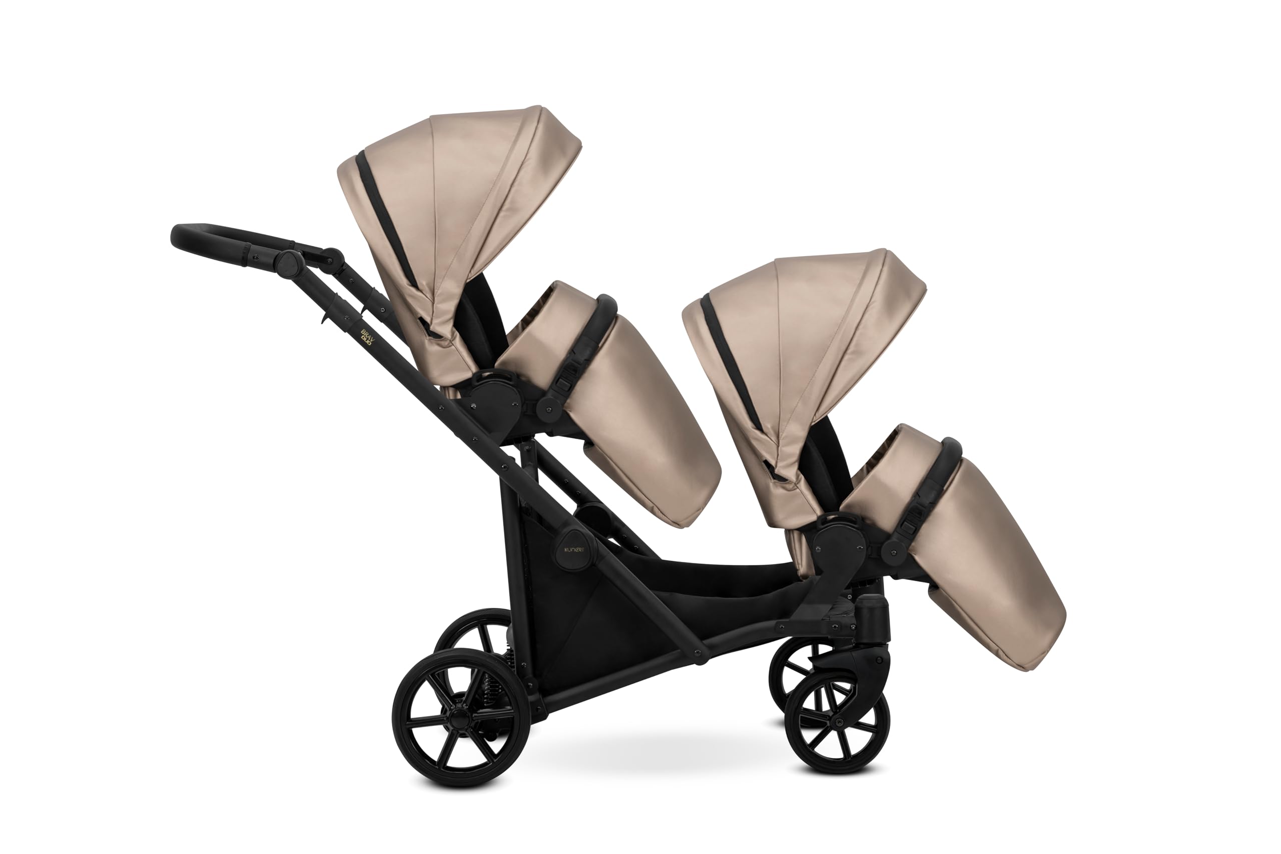 Kunert BRAV DUO Passeggino Gemellare 2 in 1+Accessori: Comfort, Sicurezza, Praticità, design elegante e funzionale, sistema versatile, telaio in alluminio (ecopelle cappucino/telaio nero)